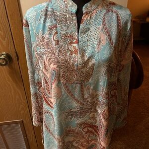 Peck & Peck Paisley Embellished Tunic Top